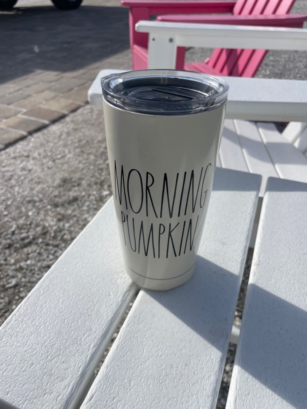 Rae Dunn Cream Travel Tumbler with Clear Lid